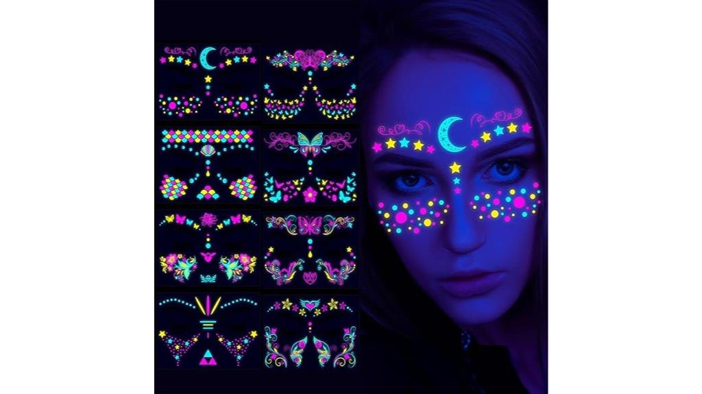 glowing face tattoo stickers