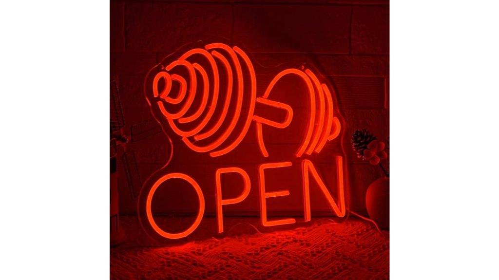 neon dumbbell gym sign