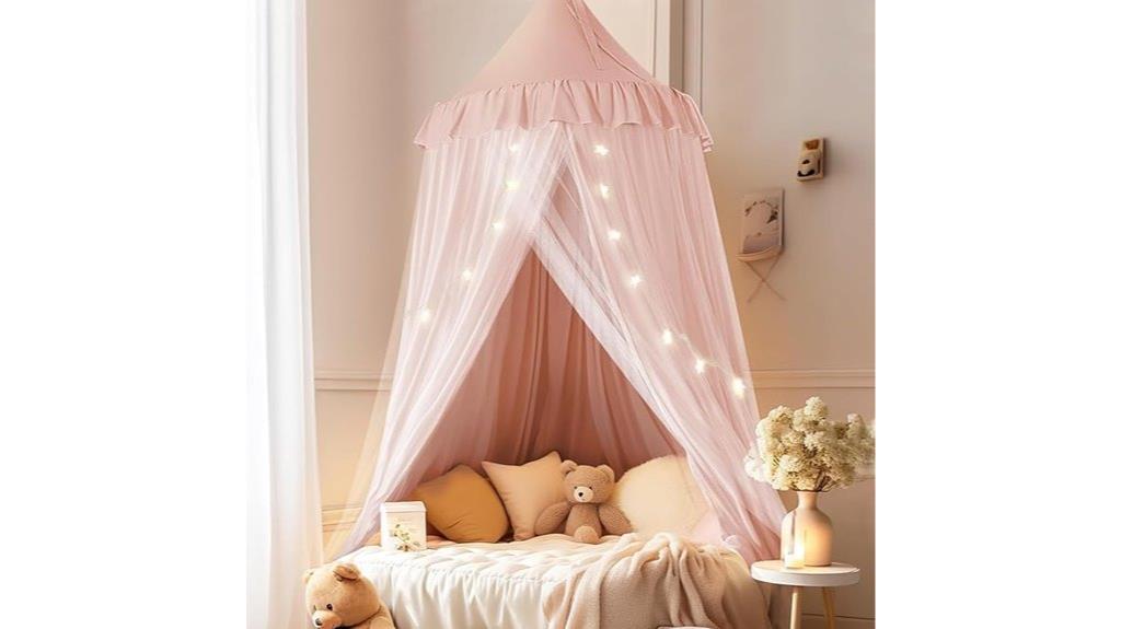 pink bed canopy with star lights