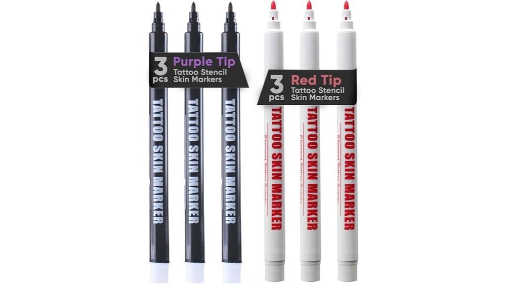 purple and red tattoo markers