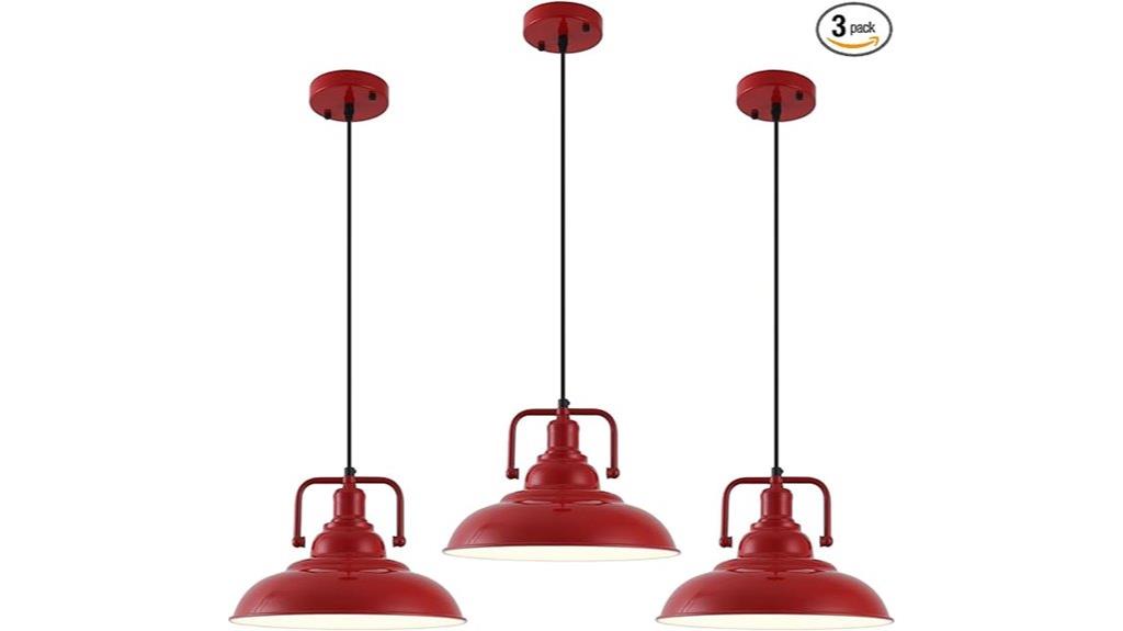 three red farmhouse pendants