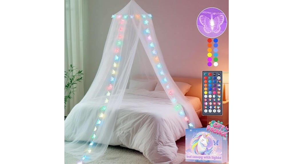 white illuminated bed canopy